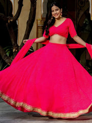 Astounding Pink Leheriya Georgette Bridesmaid Lehenga Choli