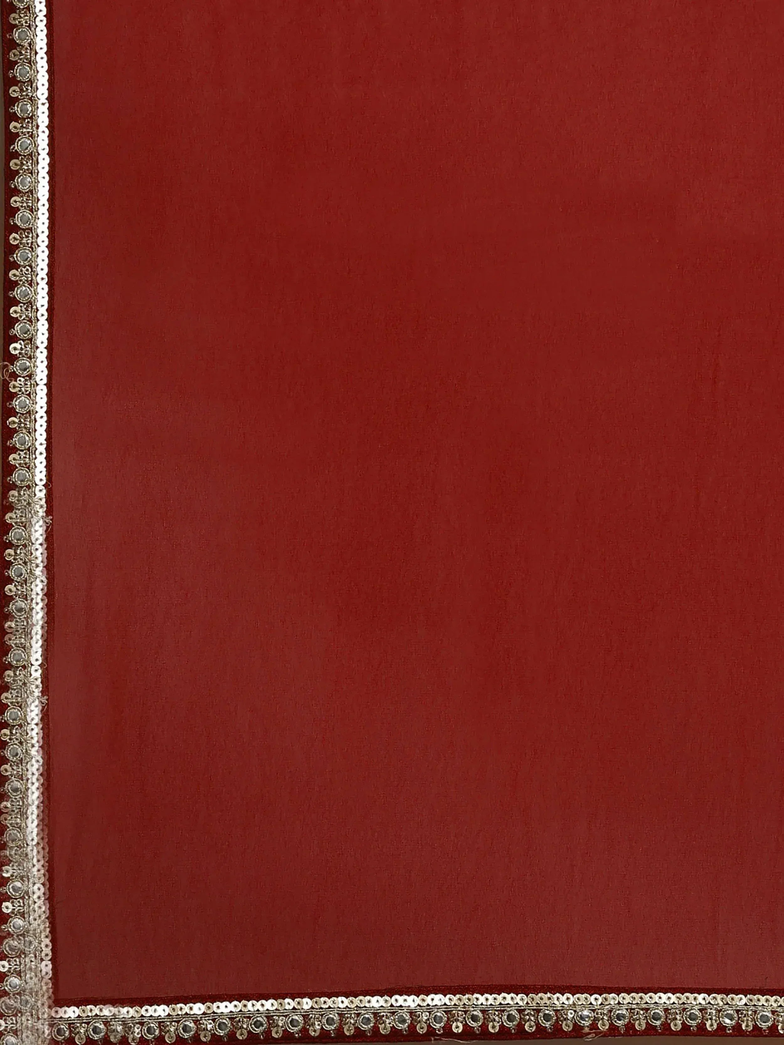 Rich maroon ethnic fabric with silver mirror and sequin border detailing for lehenga or saree