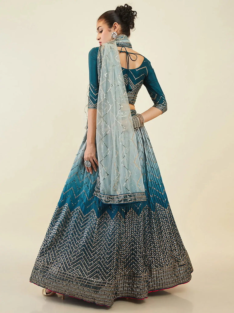Magnetic Blue Sequins Art Silk Wedding Wear Lehenga Choli