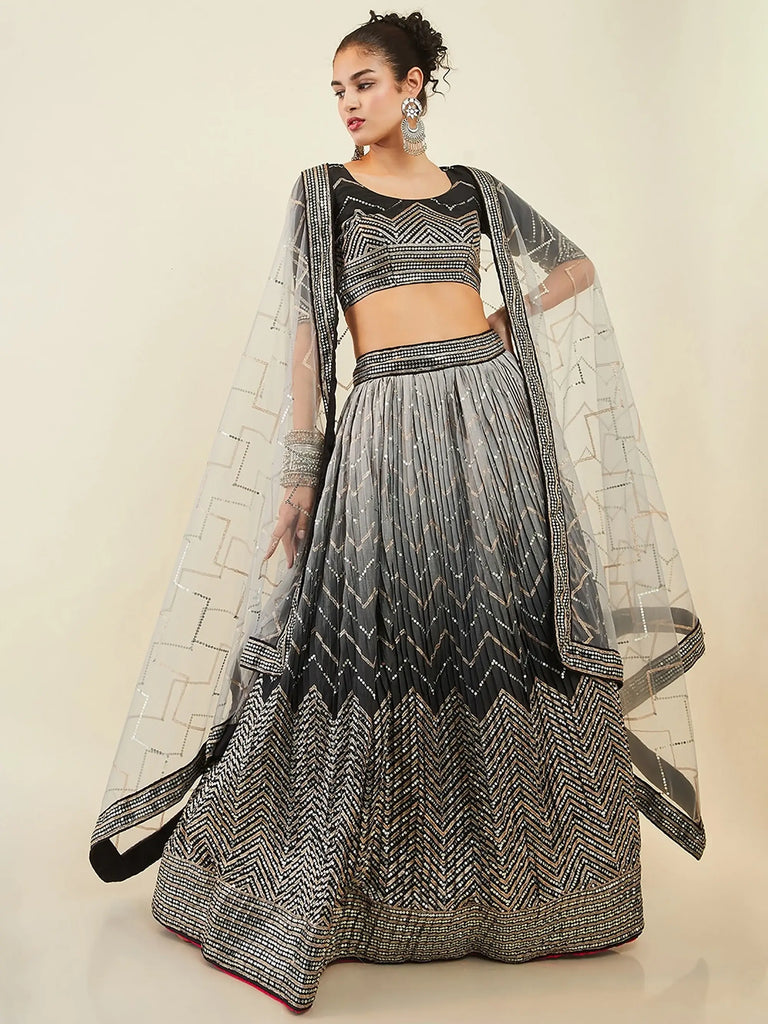 Enchanting Black Sequins Art Silk Reception Wear Lehenga Choli