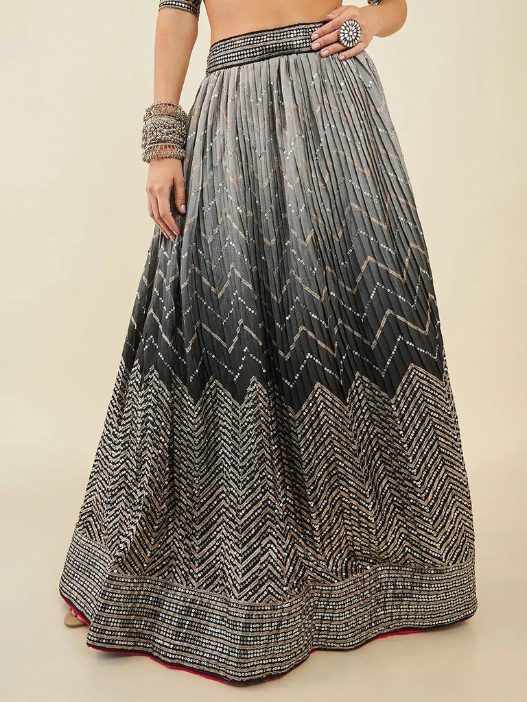 Enchanting Black Sequins Art Silk Reception Wear Lehenga Choli