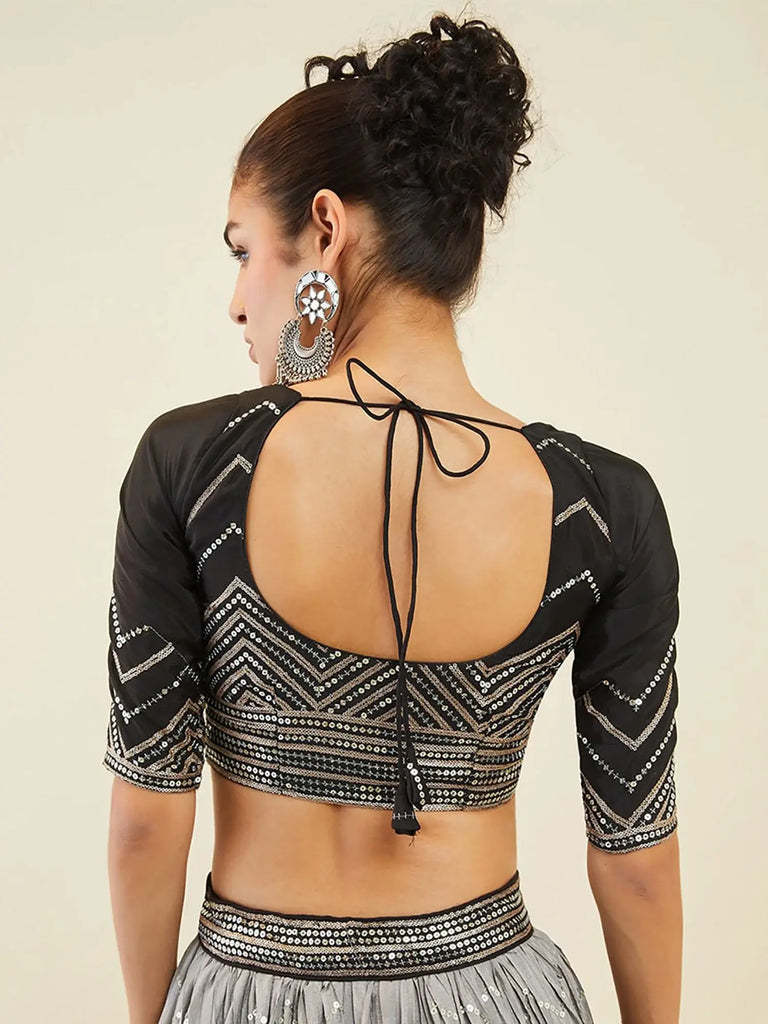 Enchanting Black Sequins Art Silk Reception Wear Lehenga Choli