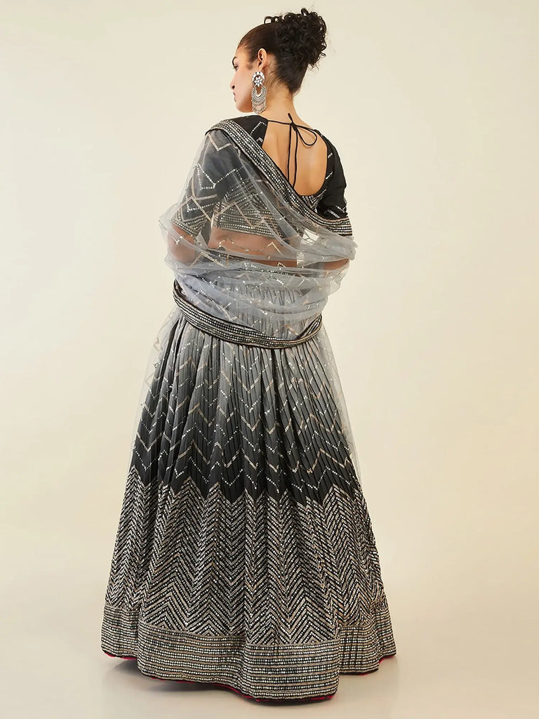 Enchanting Black Sequins Art Silk Reception Wear Lehenga Choli