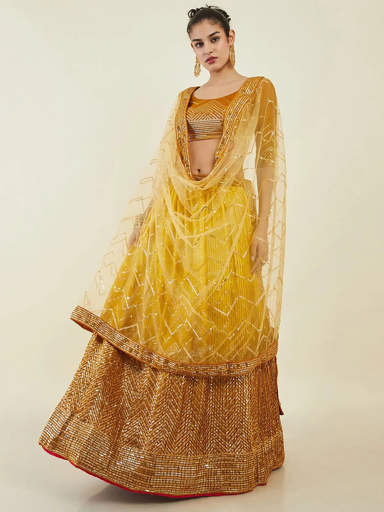 Captivating Yellow Sequins Art Silk Haldi Wear Lehenga Choli