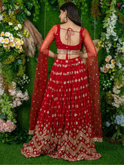 Alluring Red Sequins Georgette Lehenga Choli With Attached Dupatta