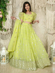 Glamorous Lime Green Sequins Georgette Wedding Wear Lehenga Choli