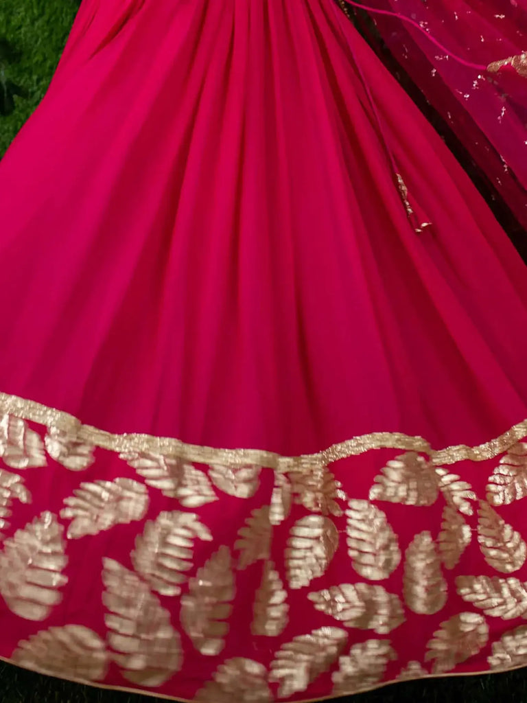 Astonishing Pink Zari Embroidered Georgette Lehenga Choli With Dupatta