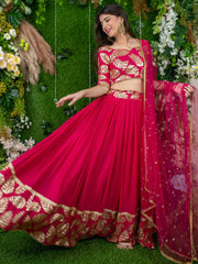 Astonishing Pink Zari Embroidered Georgette Lehenga Choli With Dupatta