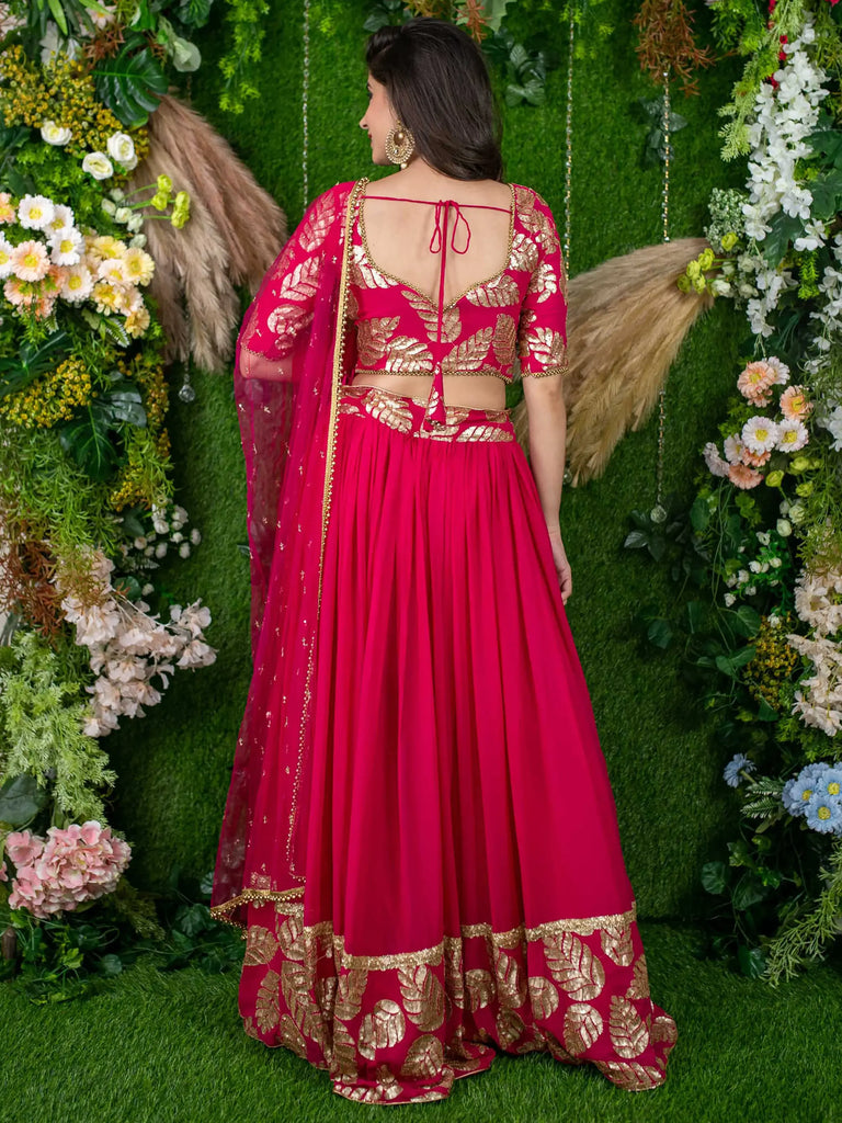 Astonishing Pink Zari Embroidered Georgette Lehenga Choli With Dupatta