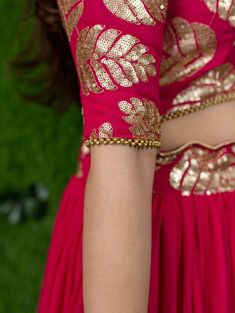 Astonishing Pink Zari Embroidered Georgette Lehenga Choli With Dupatta