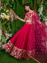 Astonishing Pink Zari Embroidered Georgette Lehenga Choli With Dupatta