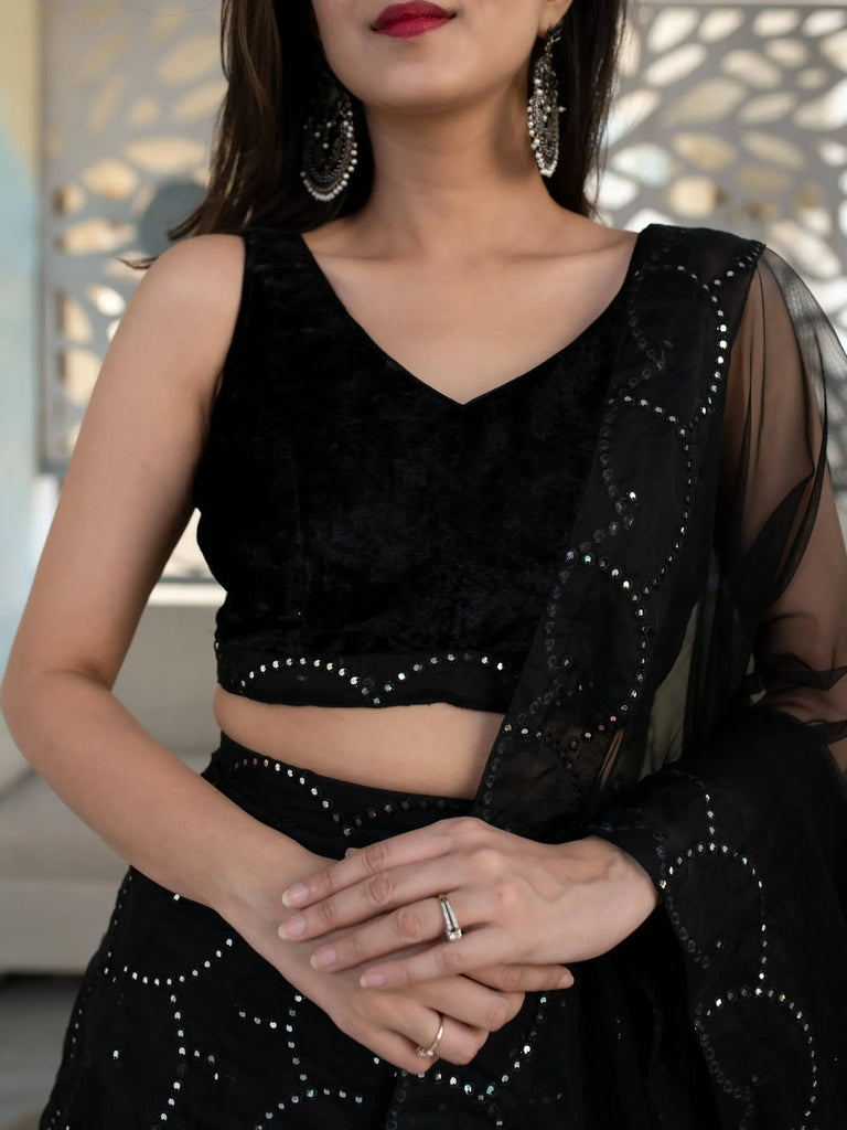 Marvelous Black Sequins Organza Party Wear Lehenga Choli