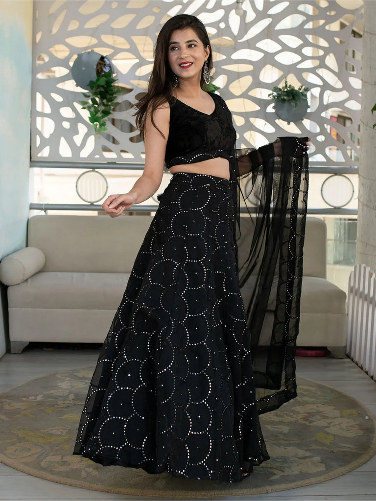 Marvelous Black Sequins Organza Party Wear Lehenga Choli
