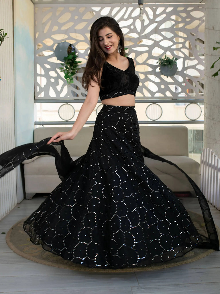 Marvelous Black Sequins Organza Party Wear Lehenga Choli