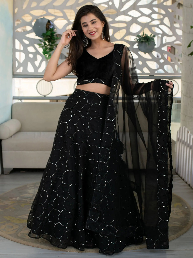 Marvelous Black Sequins Organza Party Wear Lehenga Choli