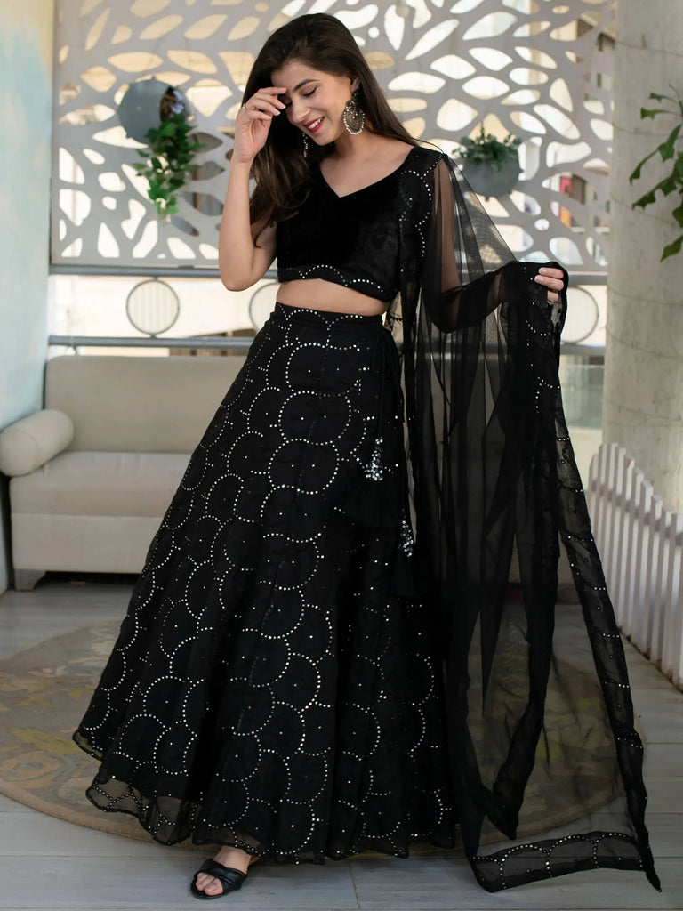Marvelous Black Sequins Organza Party Wear Lehenga Choli