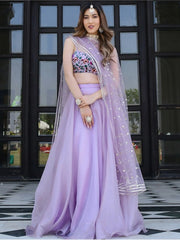 Fabulous Lavender Organza Lehenga With Embroidered Choli