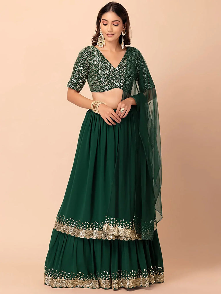 Amazing Green Sequins Georgette Reception Wear Lehenga Choli
