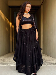 Wonderful Black Sequins Georgette Reception Wear Lehenga Choli