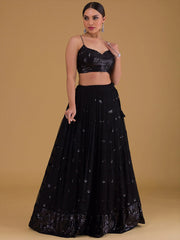 Outstanding Black Sequins Georgette Party Wear Lehenga Choli
