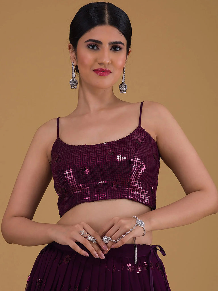 Awesome Purple Sequins Georgette Sangeet Wear Lehenga Choli