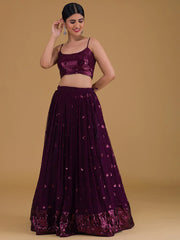 Awesome Purple Sequins Georgette Sangeet Wear Lehenga Choli