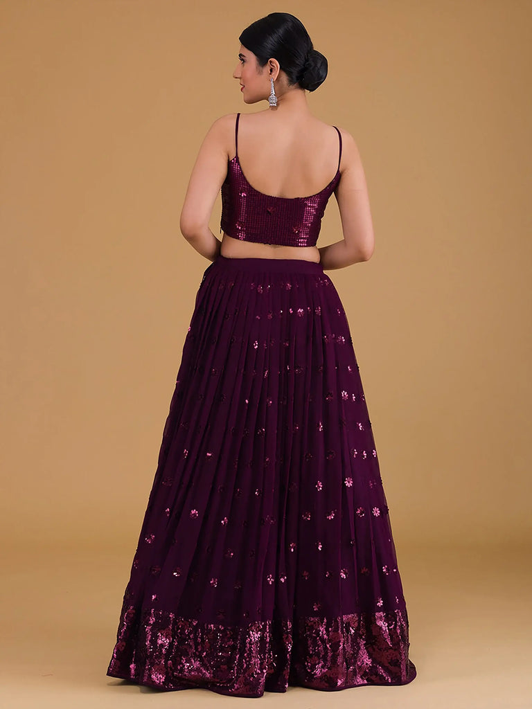 Awesome Purple Sequins Georgette Sangeet Wear Lehenga Choli
