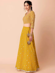 Attractive Yellow Sequins Georgette Haldi Wear Lehenga Choli