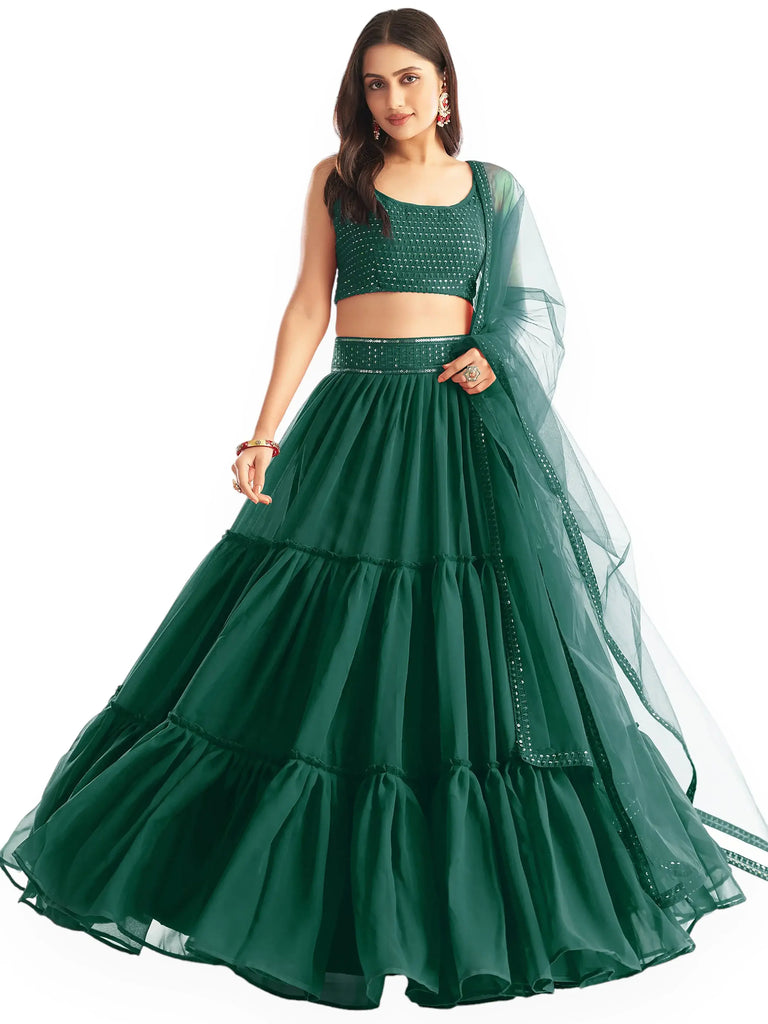 Sweet Green Georgette Reception Wear Lehenga Choli With Dupatta