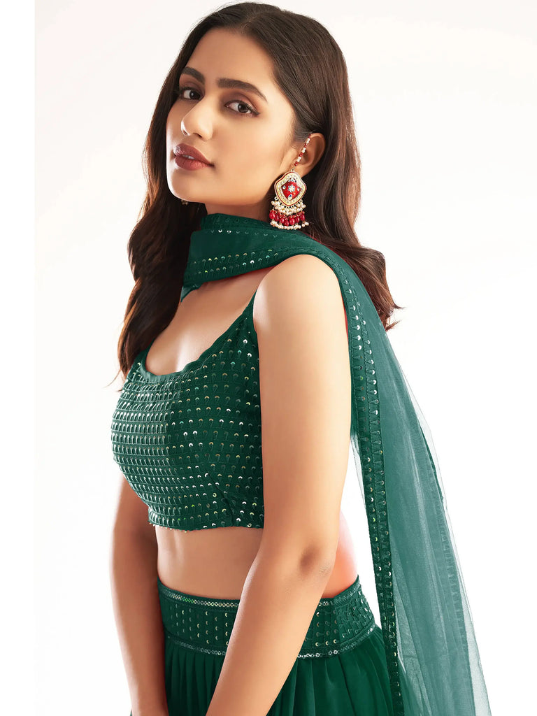 Sweet Green Georgette Reception Wear Lehenga Choli With Dupatta