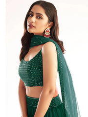 Sweet Green Georgette Reception Wear Lehenga Choli With Dupatta
