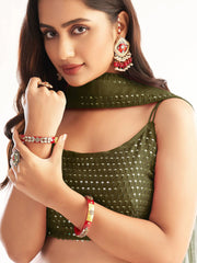 Precious Mehendi Green Georgette Lehenga Choli With Net Dupatta