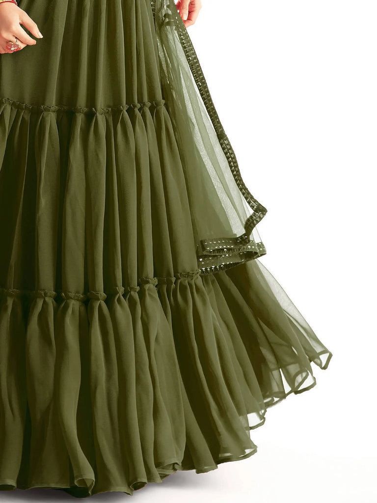 Precious Mehendi Green Georgette Lehenga Choli With Net Dupatta