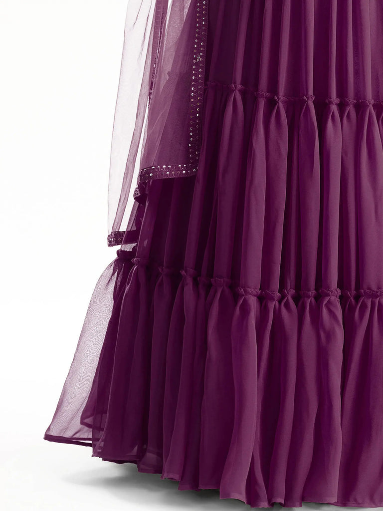 Lovely Purple Georgette Engagement Wear Lehenga With Sequins Choli