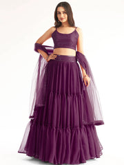 Lovely Purple Georgette Engagement Wear Lehenga With Sequins Choli