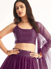 Lovely Purple Georgette Engagement Wear Lehenga With Sequins Choli