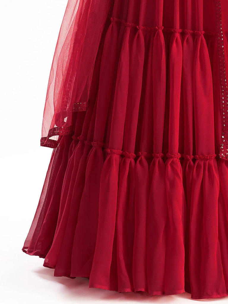 Delightful Red Georgette Party Wear Lehenga Choli With Dupatta