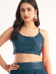 Adorable Teal Blue Georgette Party Wear Lehenga With Sequins Choli
