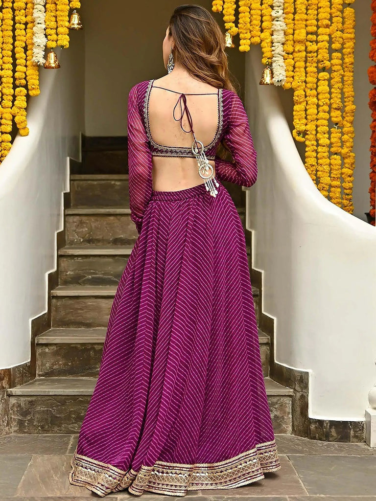 Sweet Purple Leheriya Printed Georgette Wedding Wear Lehenga Choli