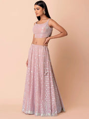 Astonishing Pink Embroidered Georgette Party Wear Lehenga Choli