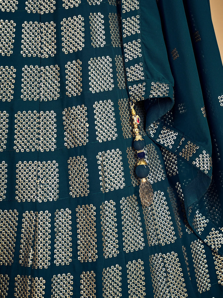 Memorable Teal Blue Embroidered Georgette Wedding Lehenga Choli