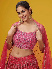 Enchanting Pink Sequins Georgette Sangeet Wear Lehenga Choli