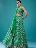 Alluring Green Digital Printed Organza Festival Wear Lehenga Choli