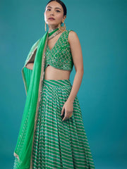 Alluring Green Digital Printed Organza Festival Wear Lehenga Choli