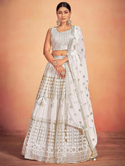Gorgeous White Sequins Georgette Wedding Lehenga Choli With Dupatta