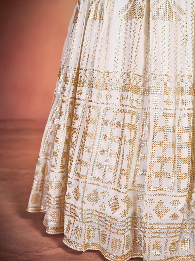 Gorgeous White Sequins Georgette Wedding Lehenga Choli With Dupatta