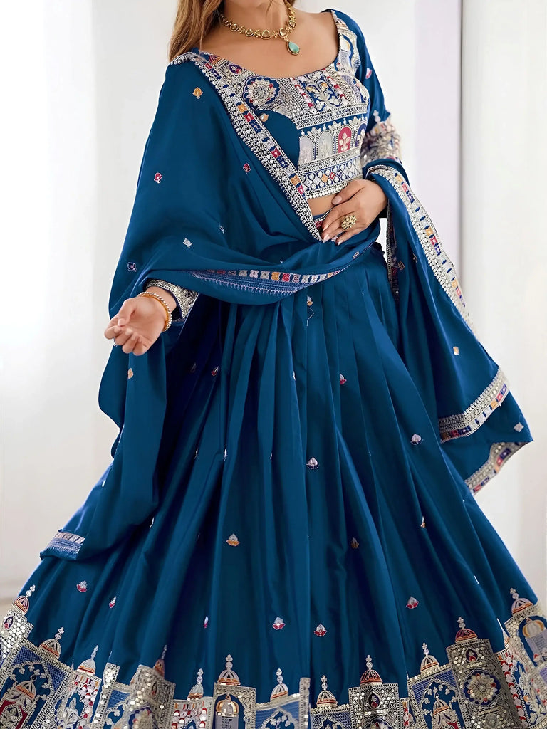 Beautiful Dove Blue Sequins Crepe Wedding Lehenga Choli With Dupatta