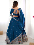 Beautiful Dove Blue Sequins Crepe Wedding Lehenga Choli With Dupatta