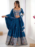 Beautiful Dove Blue Sequins Crepe Wedding Lehenga Choli With Dupatta