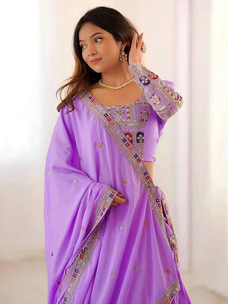 Mesmerizing Lavender Sequins Crepe Bridesmaid Lehenga Choli With Dupatta